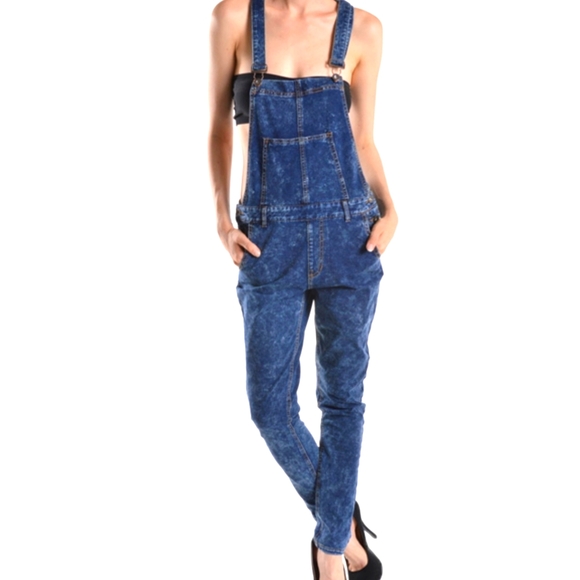 Carbun Pants - Women knit denim acid overalls size Xlarge